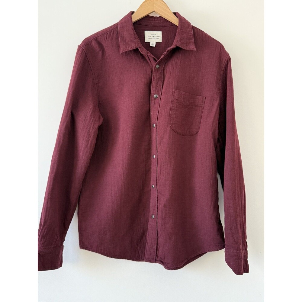 LUCKY BRAND Women’s Button Down 100 % Cotton Burgundy Red Boho Casual M